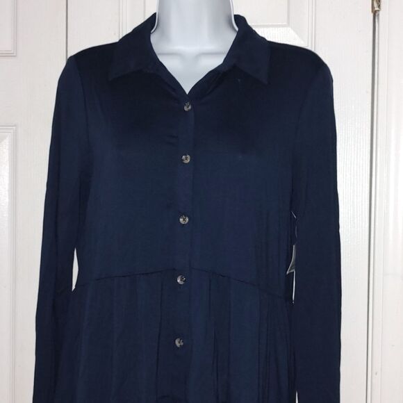 New Directions Navy Blue  Button down super soft tunic  Sz PS - Picture 3 of 5